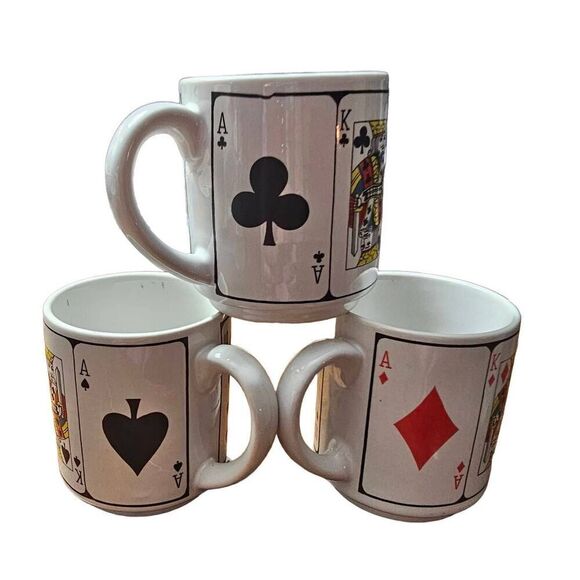 Mugs Coffee Cups Image of Playing Cards Quantity Three Vintage 3 Black Spade Clo - Picture 2 of 5